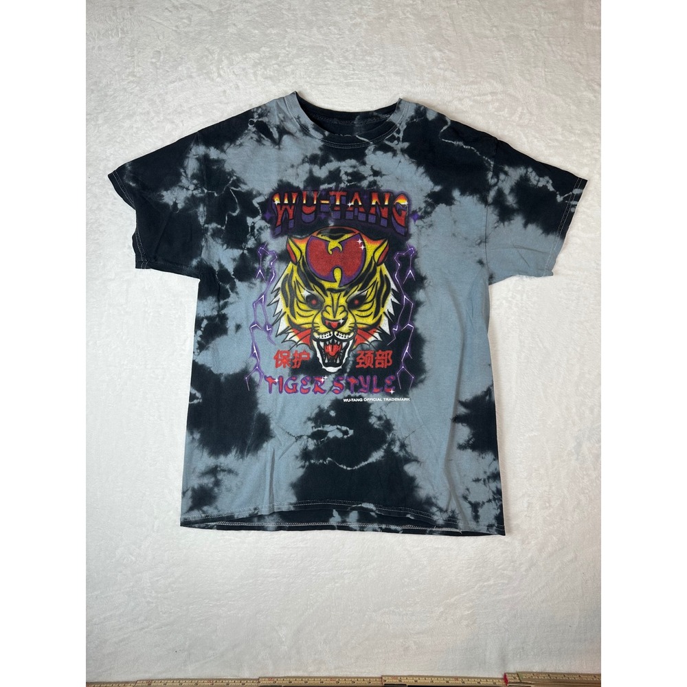 Wu-Tang Clan Tiger Style Tie Dye Graphic T-Shirt Black Grey Mens Small Medium